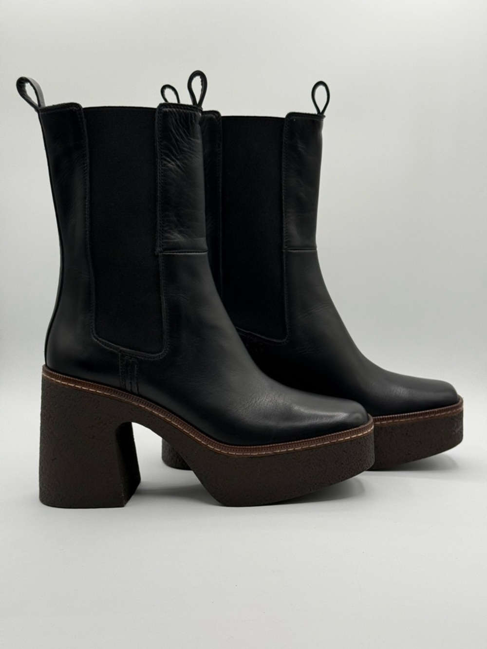 Pons Quintana Black Leather Platform Chelsea Chunky Block Heel, Modern Boots - Picture 13 of 16